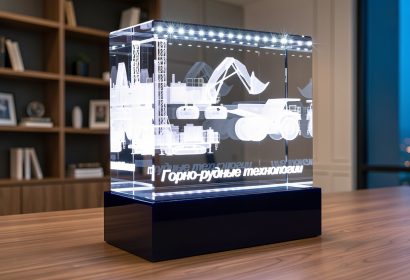3D гравировка горной техники в стеклянном кристалле