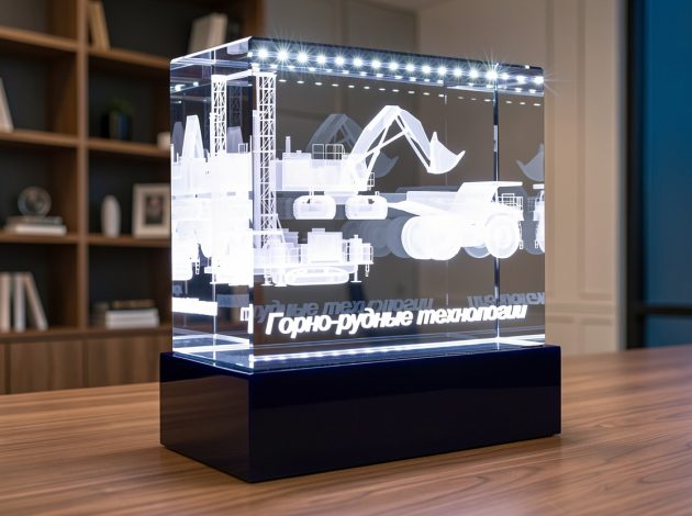 3D гравировка горной техники в стеклянном кристалле
