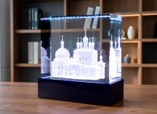 3D гравировка православного храма в стеклянном кристалле с подсветкой