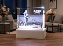 Подарок рыбаку — 3D гравировка фотографии в стеклянном блоке