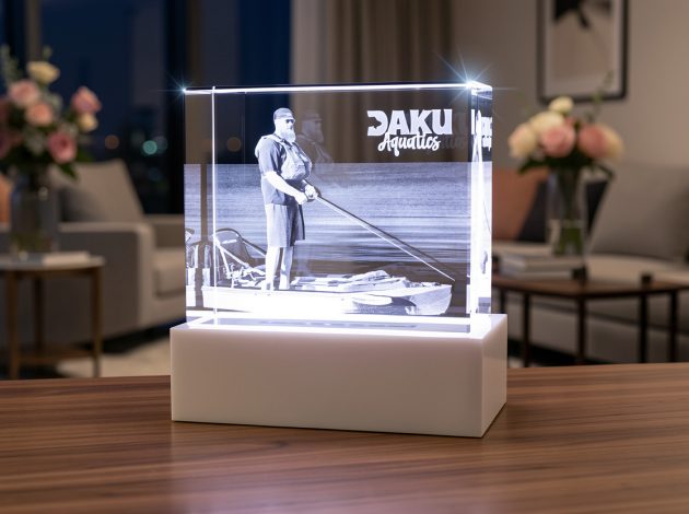 Подарок рыбаку — 3D гравировка фотографии в стеклянном блоке