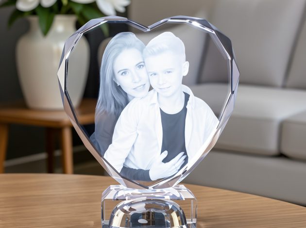 Подарок маме — светильник сердце с гравировкой фотографии