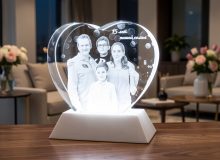 Семейный подарок на 15 лет — 3D фото в стеклянном сердце