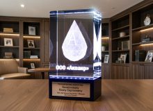 3D логотип в форме капли воды в стекле