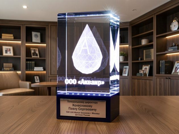 3D логотип в форме капли воды в стекле