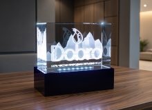 3D логотип компании в виде гор внутри стекла