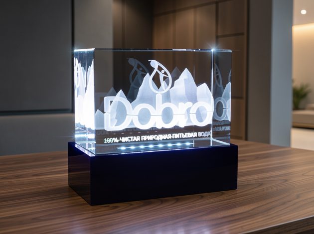 3D логотип компании в виде гор внутри стекла