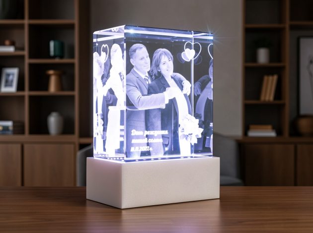 Фотография в стеклянном кубе с подсветкой