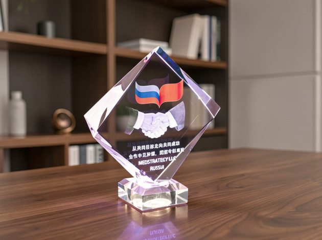 Корпоративный подарок ромб с 3D гравировкой и подсветкой