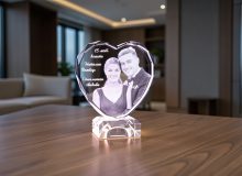 Маленькое стеклянное сердце с фотографией и подсветкой