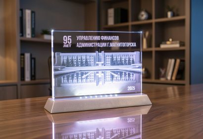 3D гравировка здания администрации в стеклянной панели