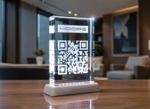Стеклянная награда с QR-кодом и LED подсветкой
