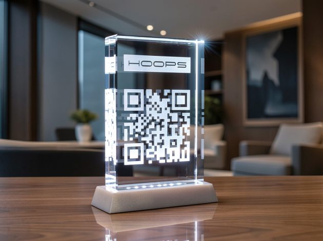 Стеклянная награда с QR-кодом и LED подсветкой