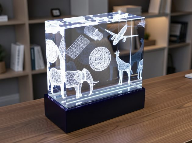 Низкополигональные животные 3D гравировка в стекле