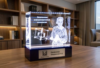 3D портрет профессора с объемной молекулой в стекле