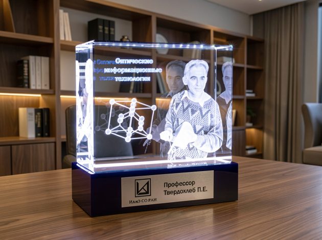 3D портрет профессора с объемной молекулой в стекле