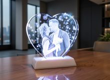Сердце из стекла с фотографией и подсветкой