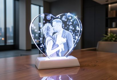 Сердце из стекла с фотографией и подсветкой