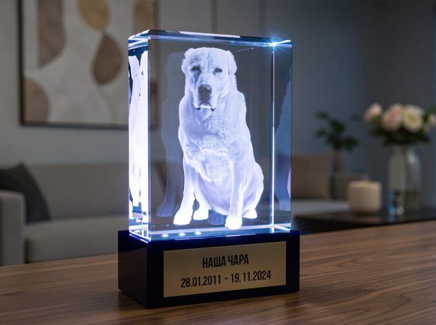 Память о собаке в стекле с 3D гравировкой