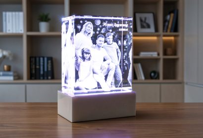 Семейное 3D фото в стекле с подсветкой в форме параллелепипеда