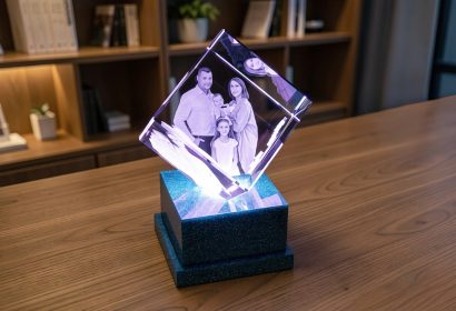 Фото в стекле с подсветкой Куб 80 с семейной фотографией
