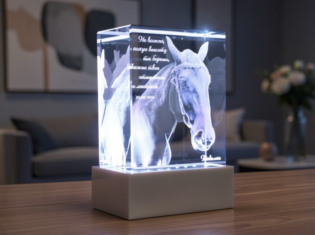 Лошадь с 3D гравировкой в стекле по фотографии