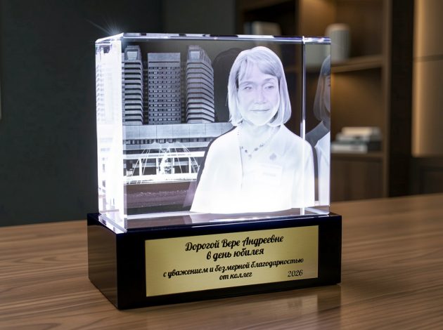 Светильник с 3D портретом сотрудника в стекле — подарок коллеге