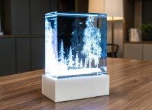 3D-композиция деревенского пейзажа в стеклянном светильнике с подсветкой