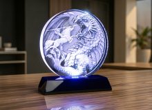 Дополнительный ракурс светильника «Шайба» с барельефом дракона и рыцаря в стекле