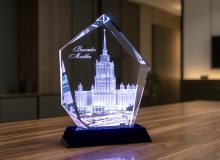 Московская высотка в стекле с 3D-гравировкой 180° и подсветкой