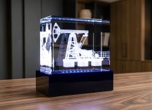Интерьерный светильник из стекла с 3D-гравировкой нефтяной качалки и подсветкой