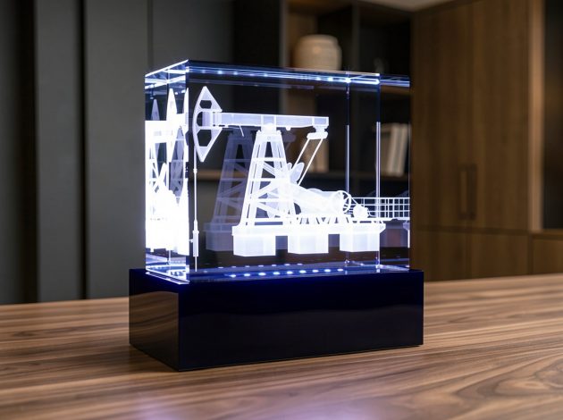 Интерьерный светильник из стекла с 3D-гравировкой нефтяной качалки и подсветкой