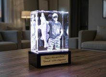 3D фото в стекле с мужчиной и крупной рыбой, подарок рыбаку