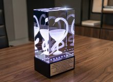 Награда из стекла с 3D-гравировкой чаши со змеёй и подсветкой — подарок врачу