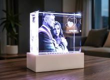 Свадебное 3D-фото пары внутри стеклянного светильника с подсветкой