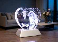 Восстановленная старая свадебная фотография в большом сердце 3D с подсветкой